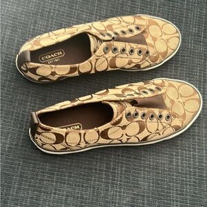 Coach Tan and Brown Patterned Slip-Ons